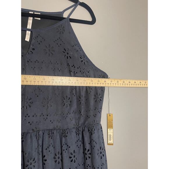 LC Lauren Conrad NWT Navy Lasercut Floral with Key Neck Faux Suede Dress Size XL - Picture 2 of 9